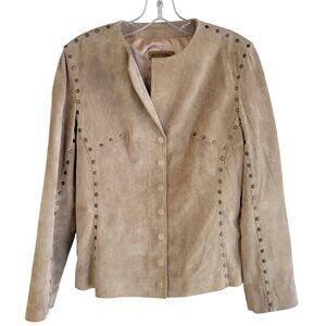In Suede Tan Lined Suede Jacket with Rivet Details